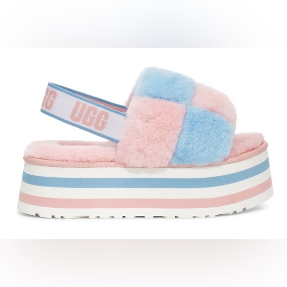 UGG Shoes - UGG Disco Checker Slide Sandal Slippers Pink/Blue Size 5